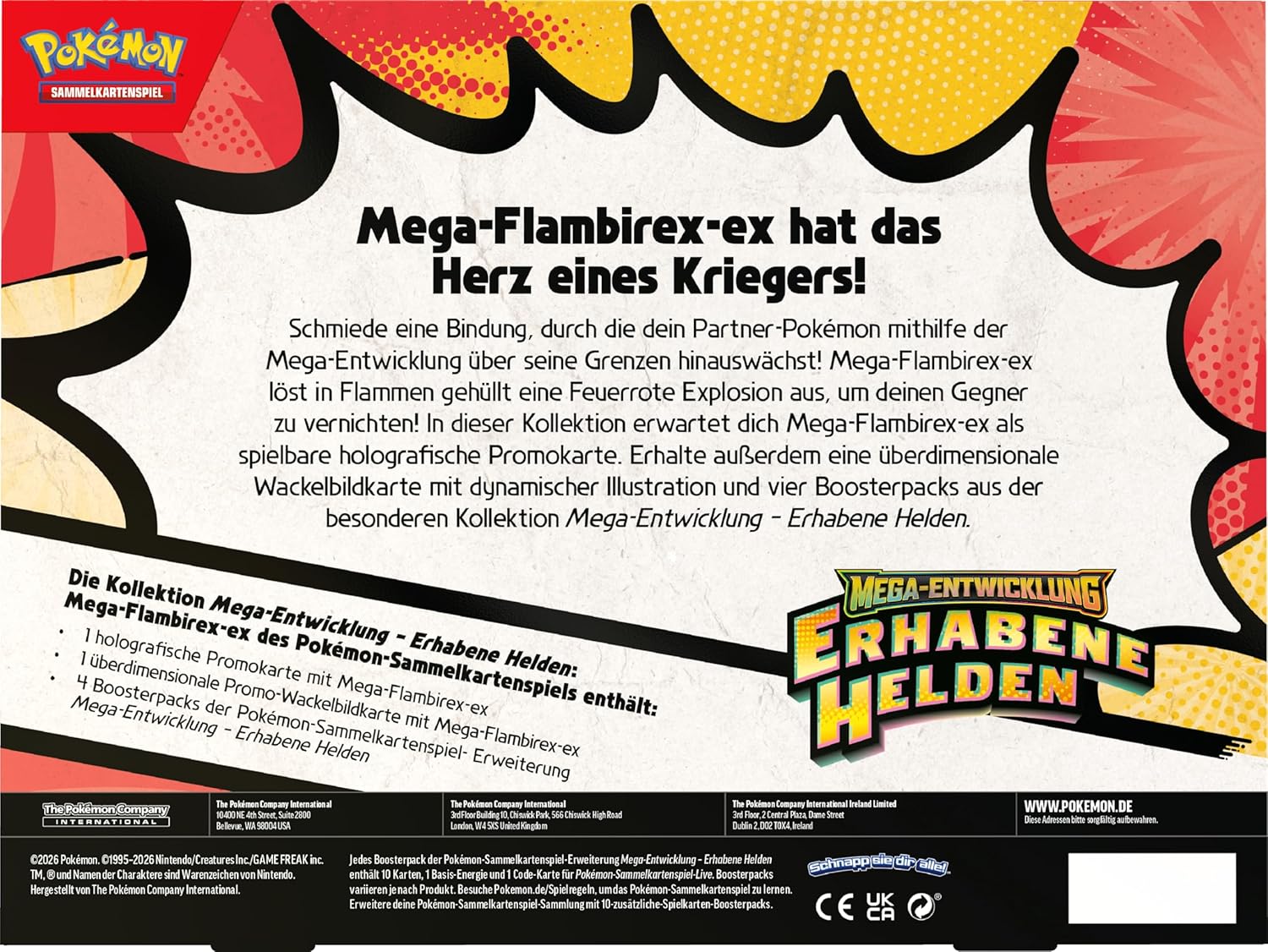 Pokémon-Sammelkartenspiel: Kollektion Mega-Entwicklung – Erhabene Helden: Mega-Flambirex-ex (1 holografische Promokarte, 1 überdimensionale Wackelbildkarte...