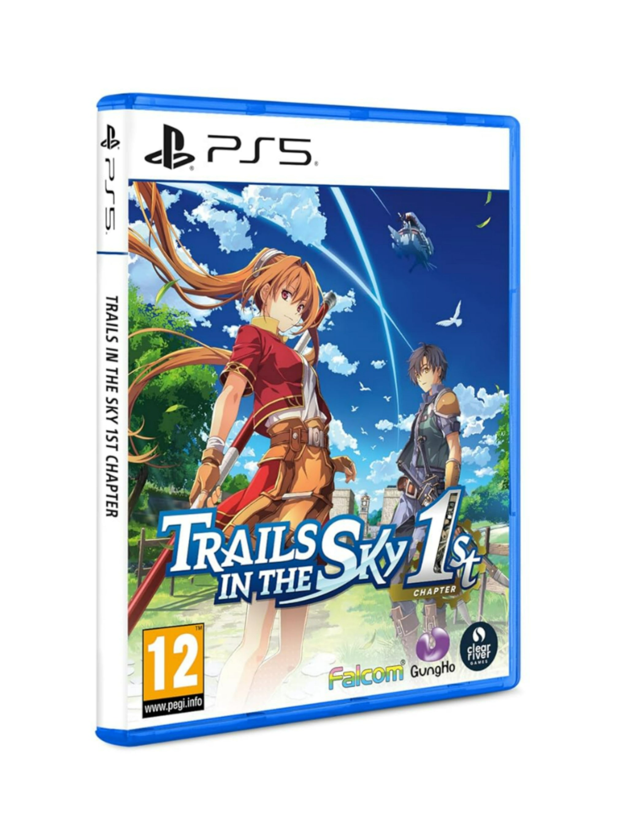 Offizielles Key-Art-Bild von Trails in the Sky 1st Chapter mit den Hauptfiguren Estelle und Joshua, die gemeinsam auf einem Hügel in einer farbenfrohen Fantasy-Landschaft entspannen