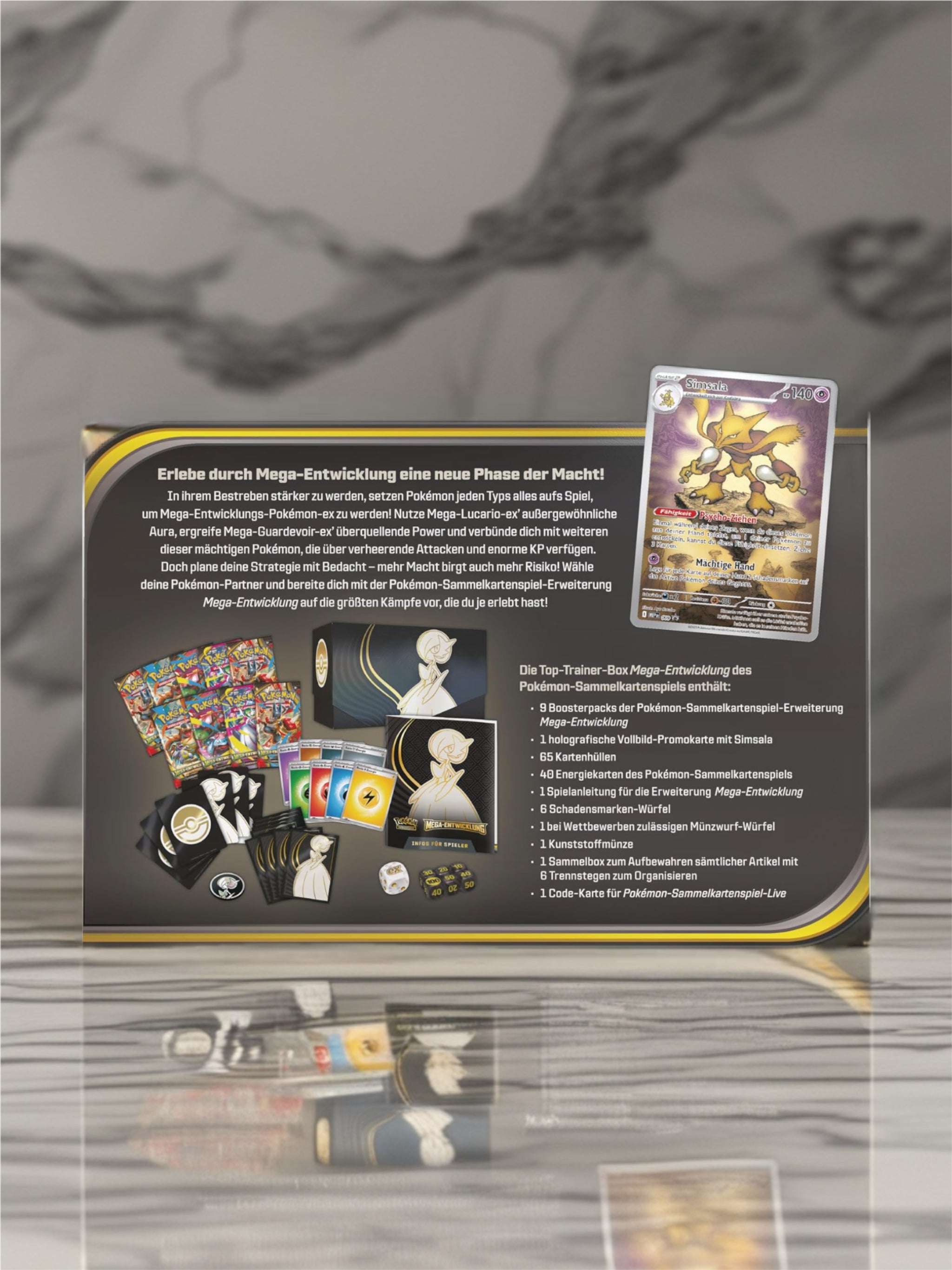 Pokémon:Top-Trainer-Box Mega-Entwicklung: Guardevoir (1 Vollbild-Promokarte, 9 Boosterpacks & Zubehör)