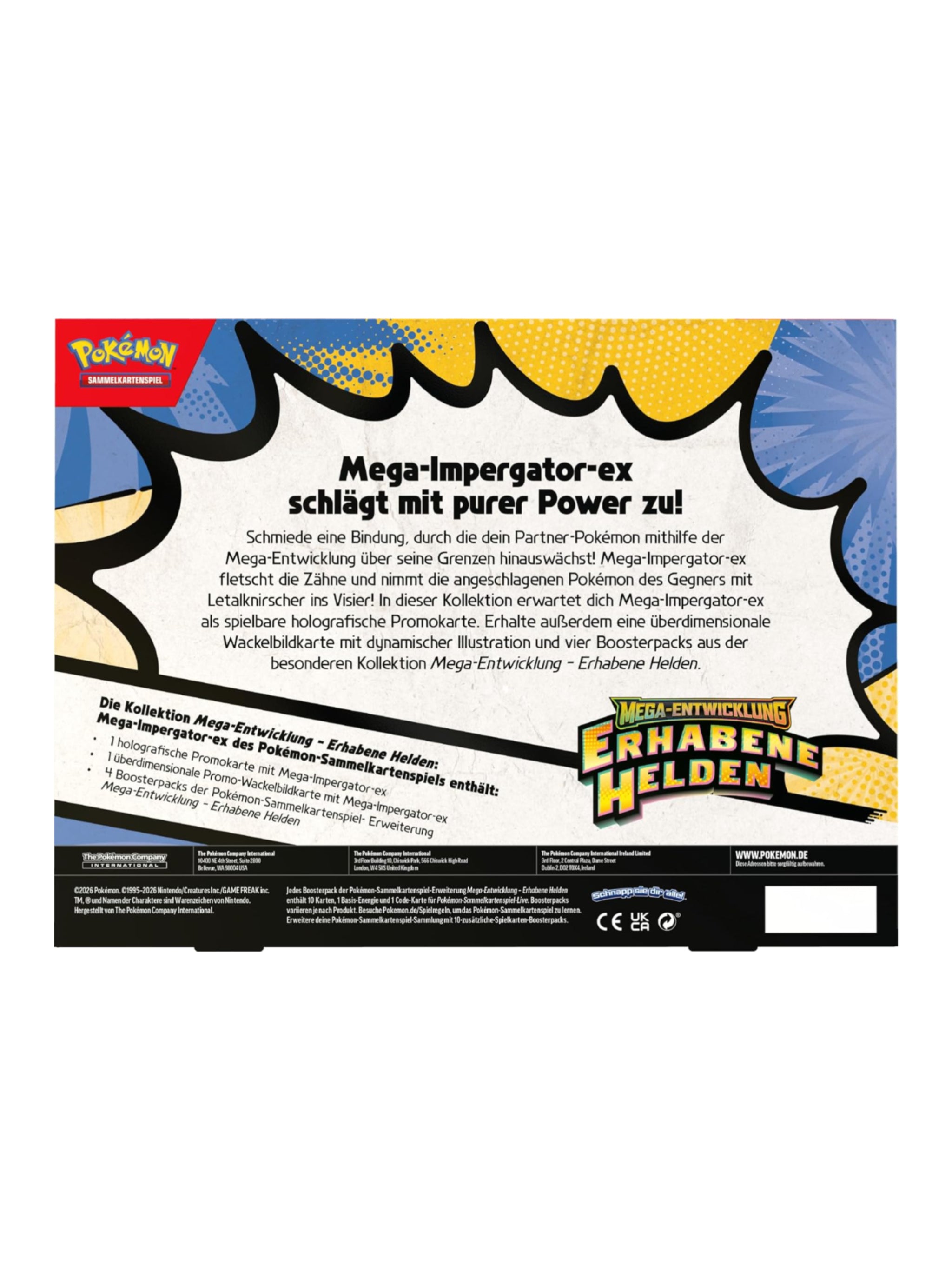 Pokémon-Sammelkartenspiel: Kollektion Mega-Entwicklung – Erhabene Helden: Mega-Impergator-ex (1 holografische Promokarte, 1 überdimensionale Wackelbildkarte und 4 Boosterpacks)