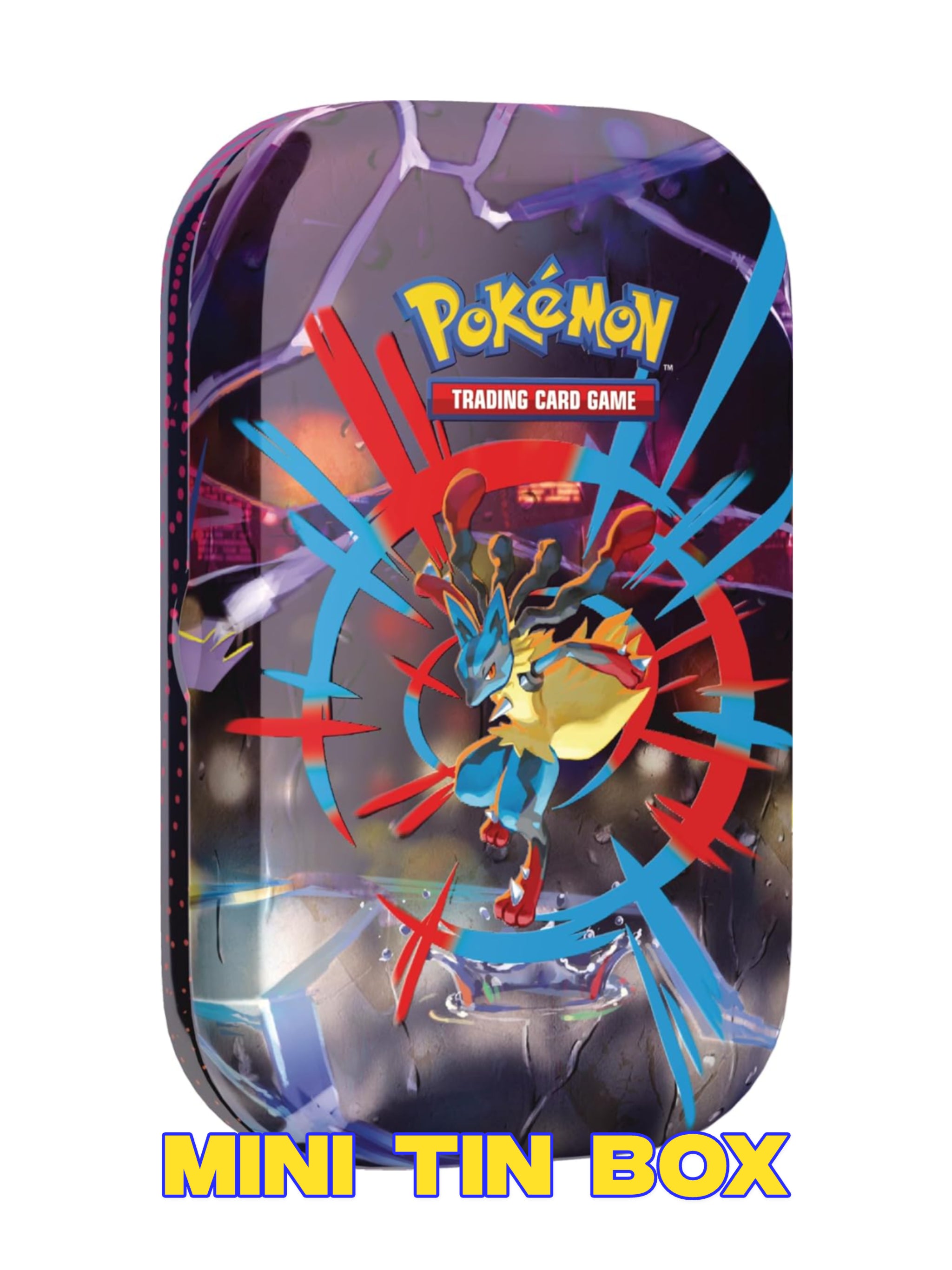 Pokémon-Sammelkartenspiel: Mini-Tin-Box Mega-Helden – Mega-Lucario (1 Sticker, 1 Bildkarte & 2 Boosterpacks)
