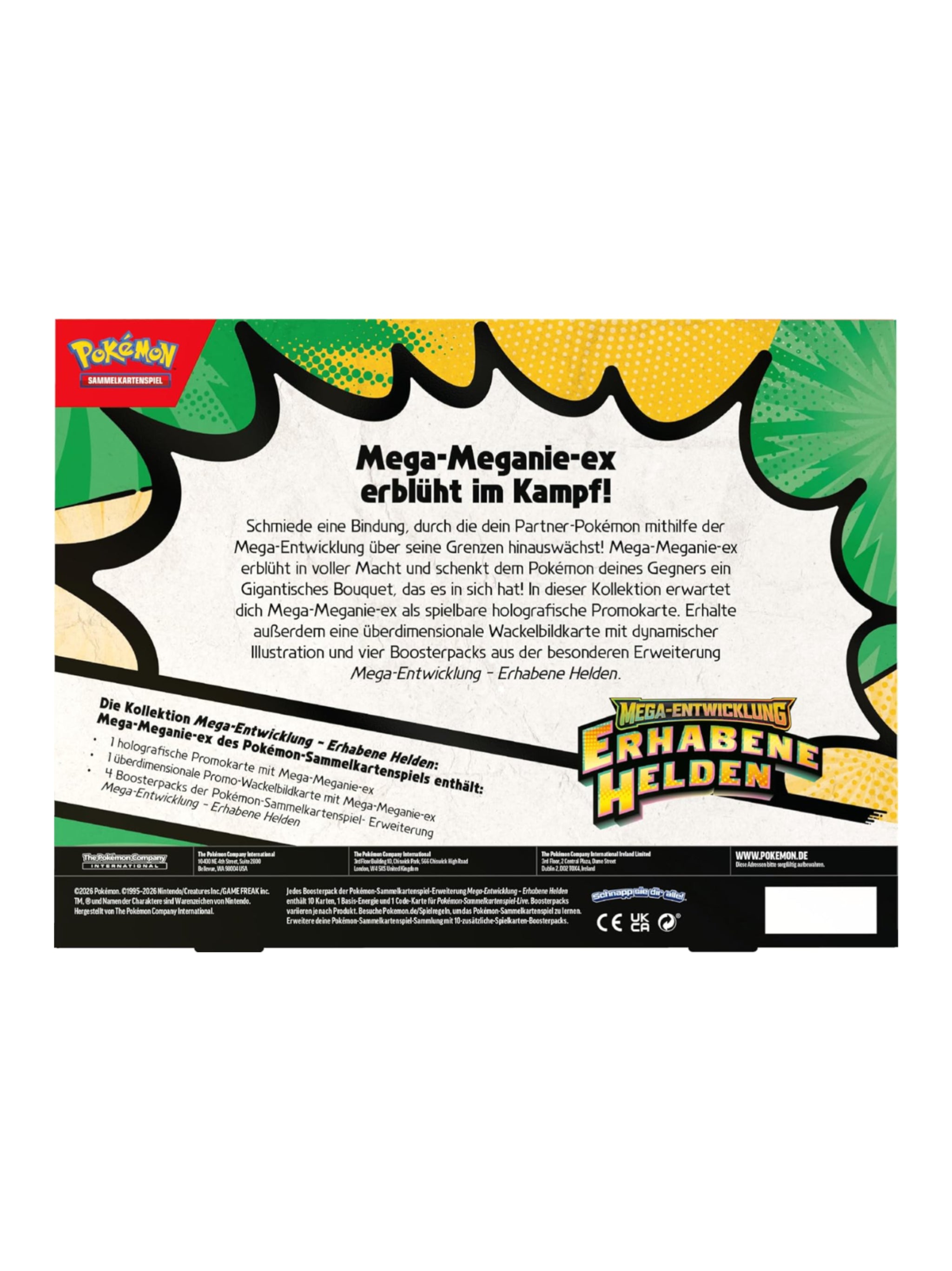 Pokémon-Sammelkartenspiel: Kollektion Mega-Entwicklung – Erhabene Helden: Mega-Meganie-ex (1 holografische Promokarte, 1 überdimensionale Wackelbildkarte und 4 Boosterpacks)