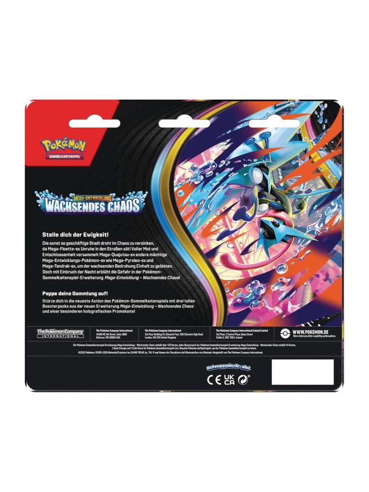 Rückseite des Pokémon Wachsendes Chaos 3er-Blisters mit Inhalt