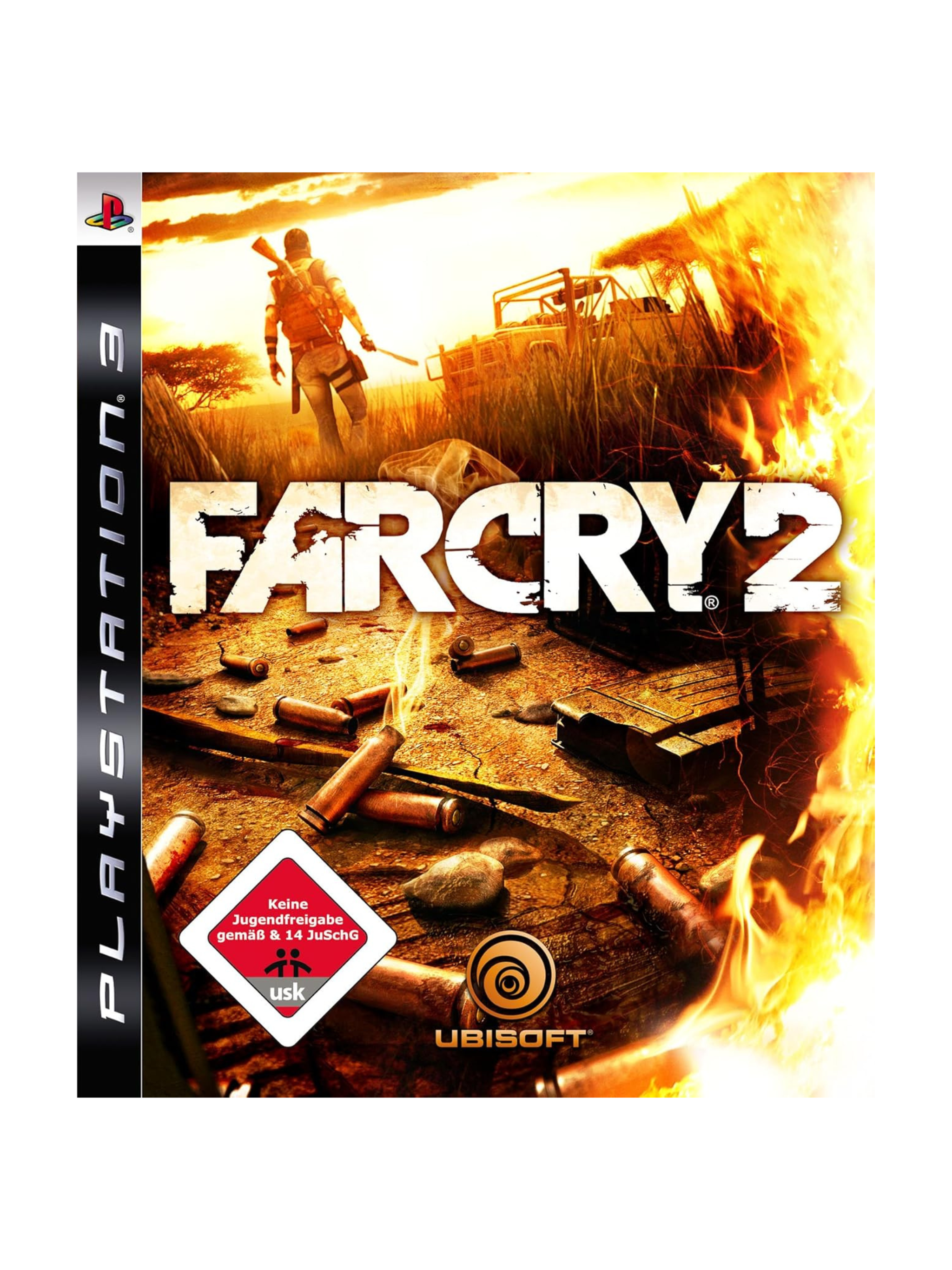 „Far Cry 2 für PS3 zeigt einen Open-World-Ego-Shooter in einer realistischen Afrika-Umgebung mit dynamischem Wetter, Feuerphysik, Missionen und intensiven Gefechten.“
