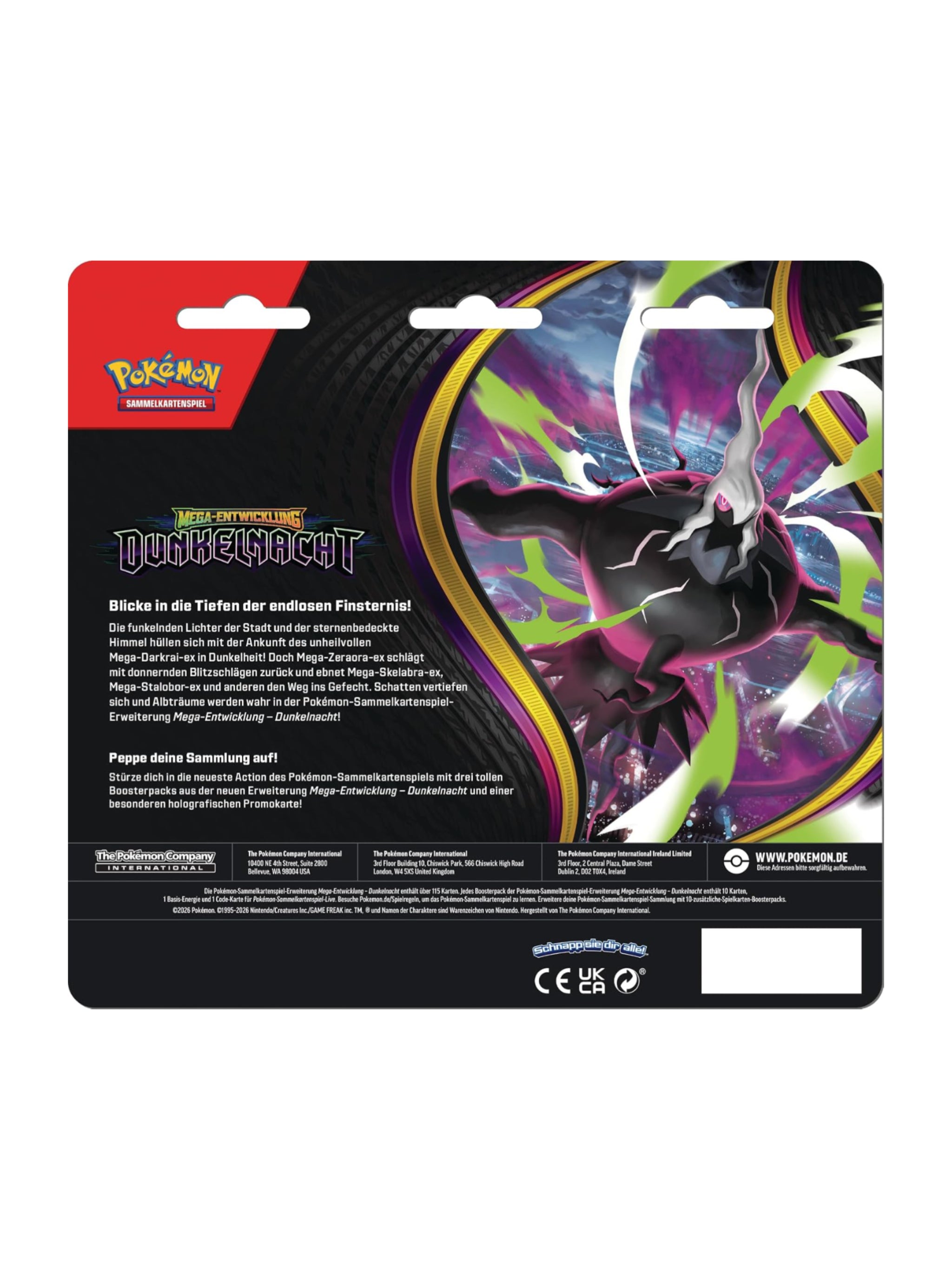 Rückseite des Pokémon 3er-Pack Blisters Mega-Entwicklung Dunkelnacht
