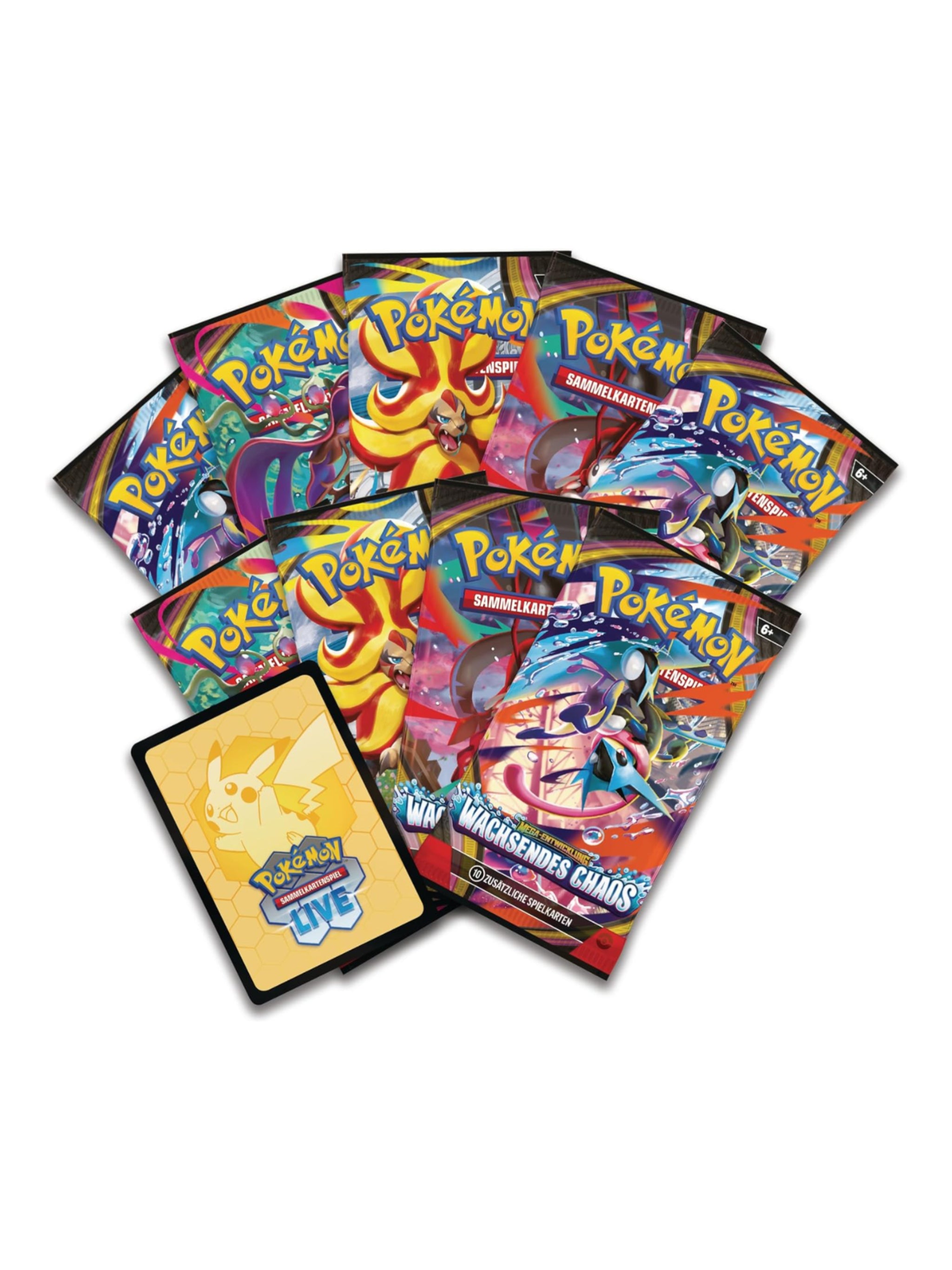 Inhalt der Pokémon ETB Wachsendes Chaos mit Boosterpacks und Zubehör
