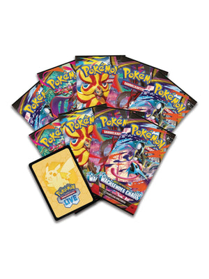 Inhalt der Pokémon ETB Wachsendes Chaos mit Boosterpacks und Zubehör