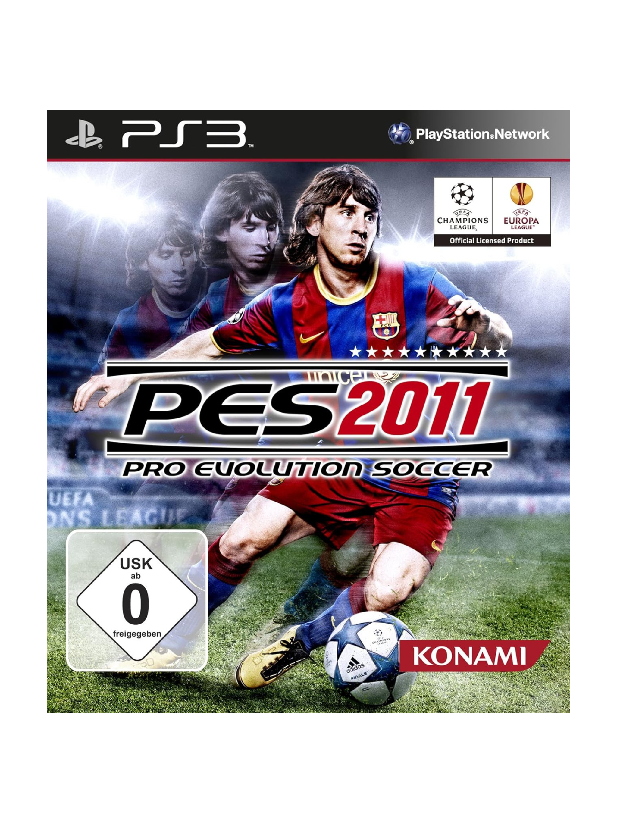 „PES 2011 PS3, Pro Evolution Soccer 2011 PlayStation 3 Fußballspiel mit realistischem Gameplay, Stadion und Spielszene.“