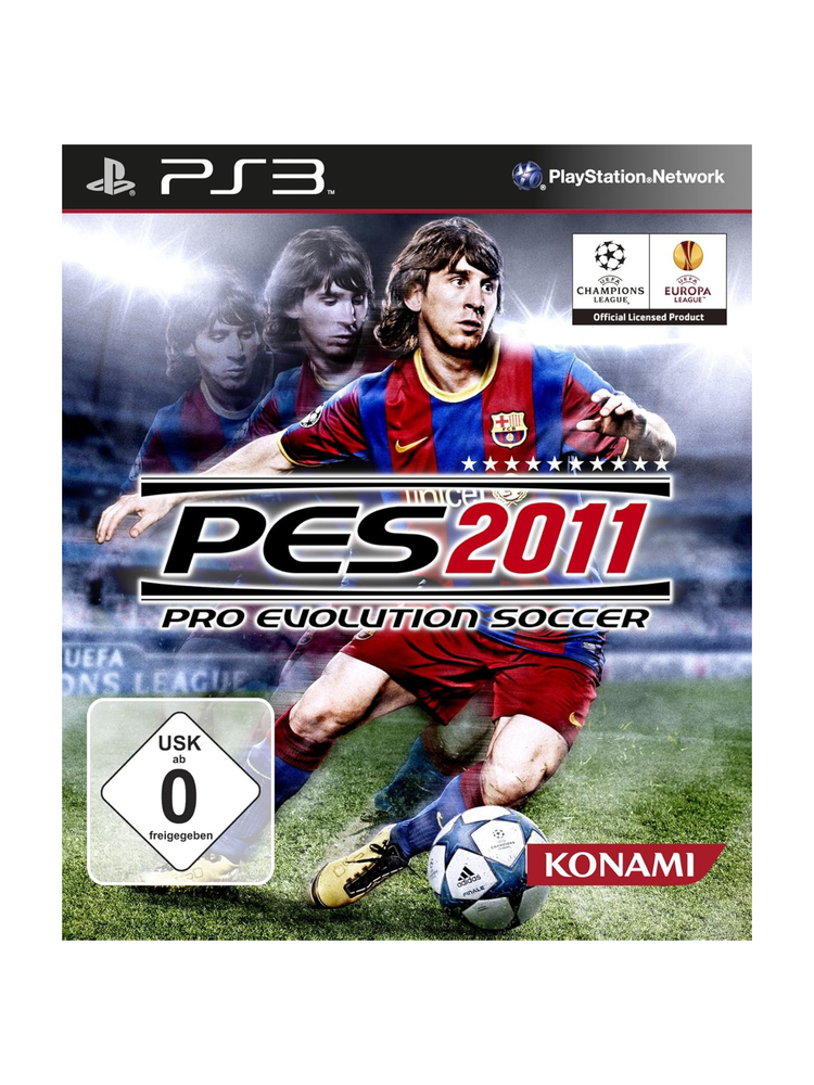 „PES 2011 PS3, Pro Evolution Soccer 2011 PlayStation 3 Fußballspiel mit realistischem Gameplay, Stadion und Spielszene.“