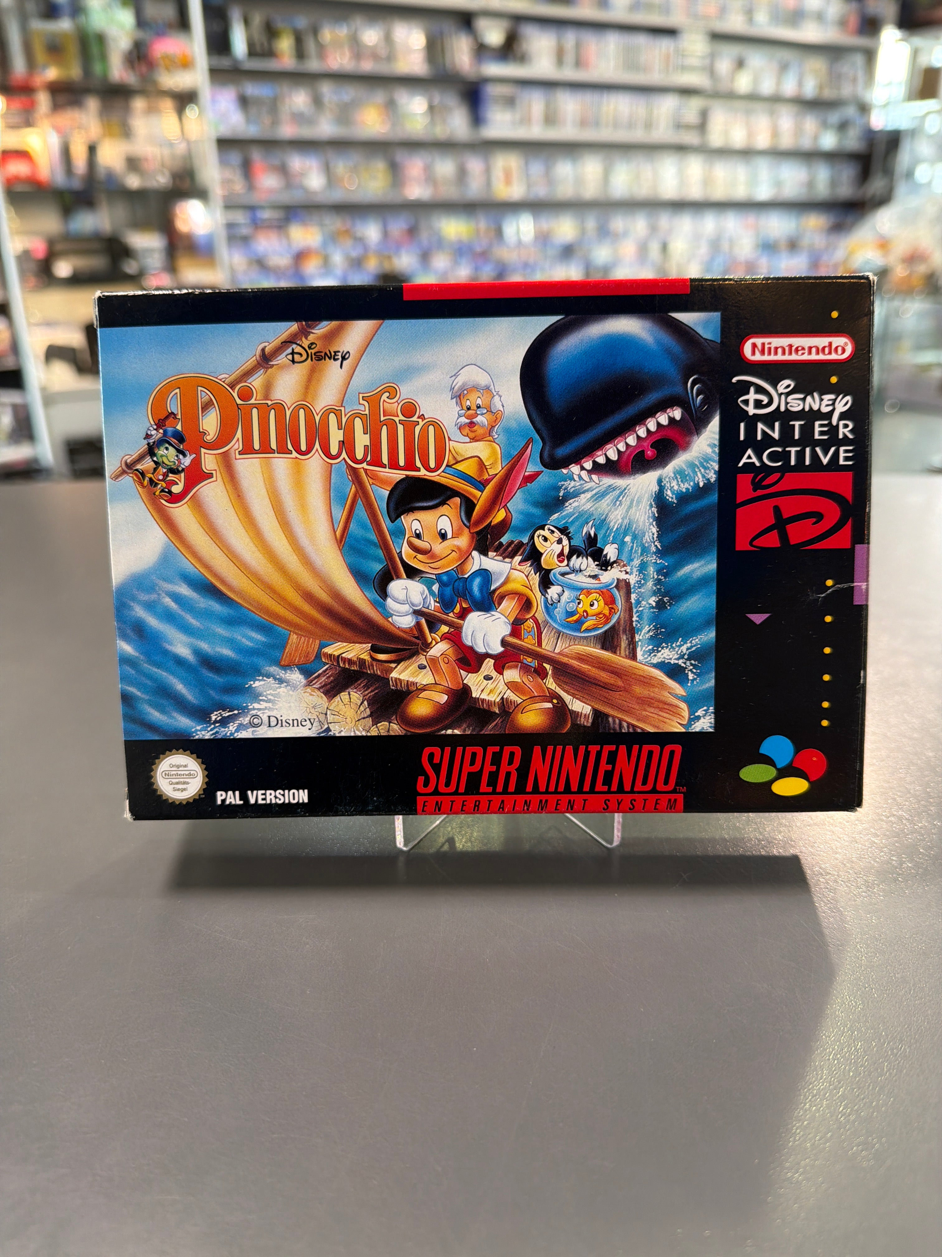 Disney’s Pinocchio für Super Nintendo SNES mit Originalverpackung und Modul in gebrauchtem Zustand.