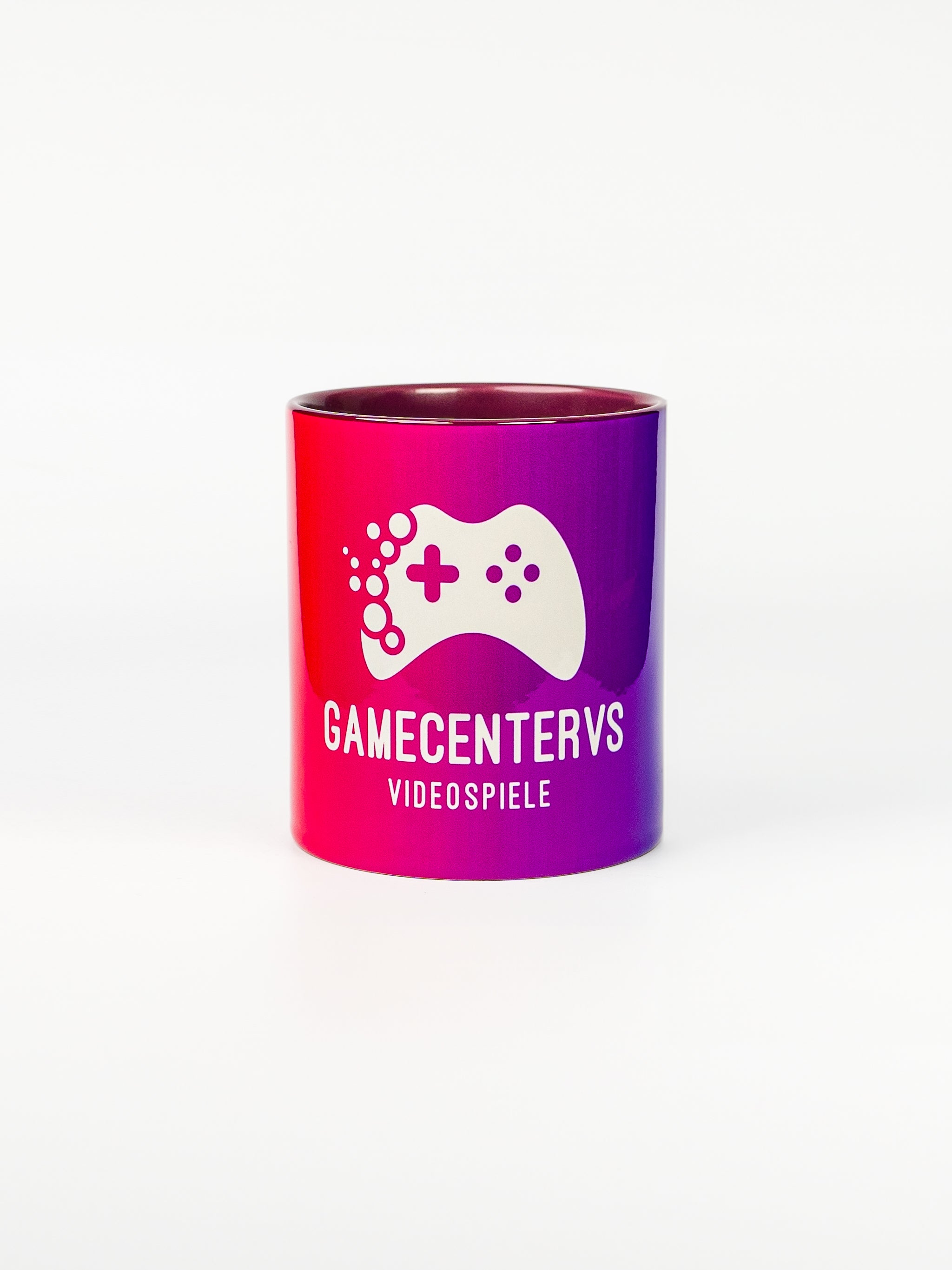 GamecenterVS Premium Tasse aus hochweißer glänzender Keramik mit Magenta-Design, 300 ml Fassungsvermögen, spülmaschinenfestes Gaming-Merchandise für Videospiel-Fans