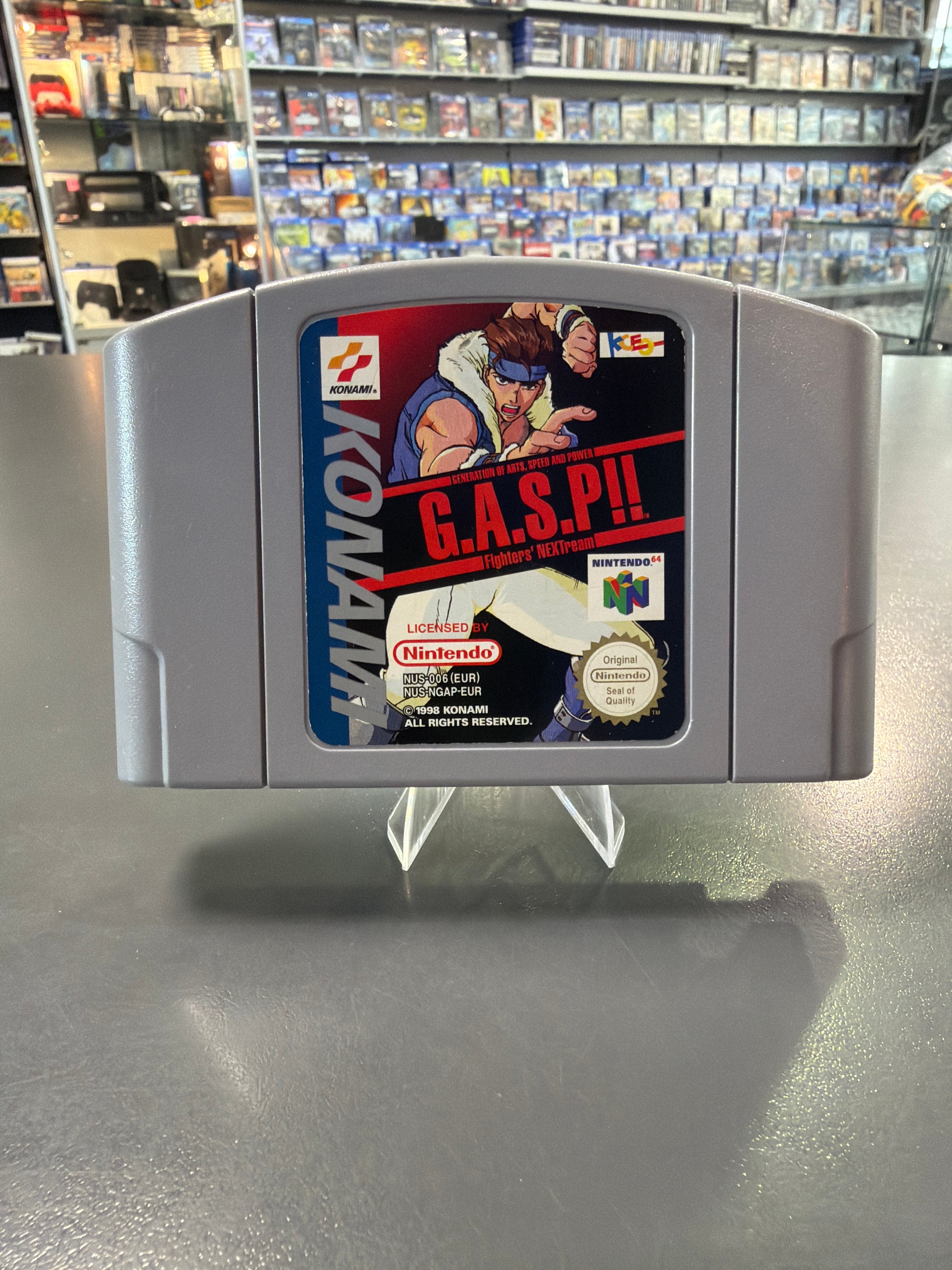 Original G.A.S.P!! Fighters’ NEXTream Nintendo 64 PAL Modul von Konami in gebrauchtem Zustand mit klassischem N64-Label.