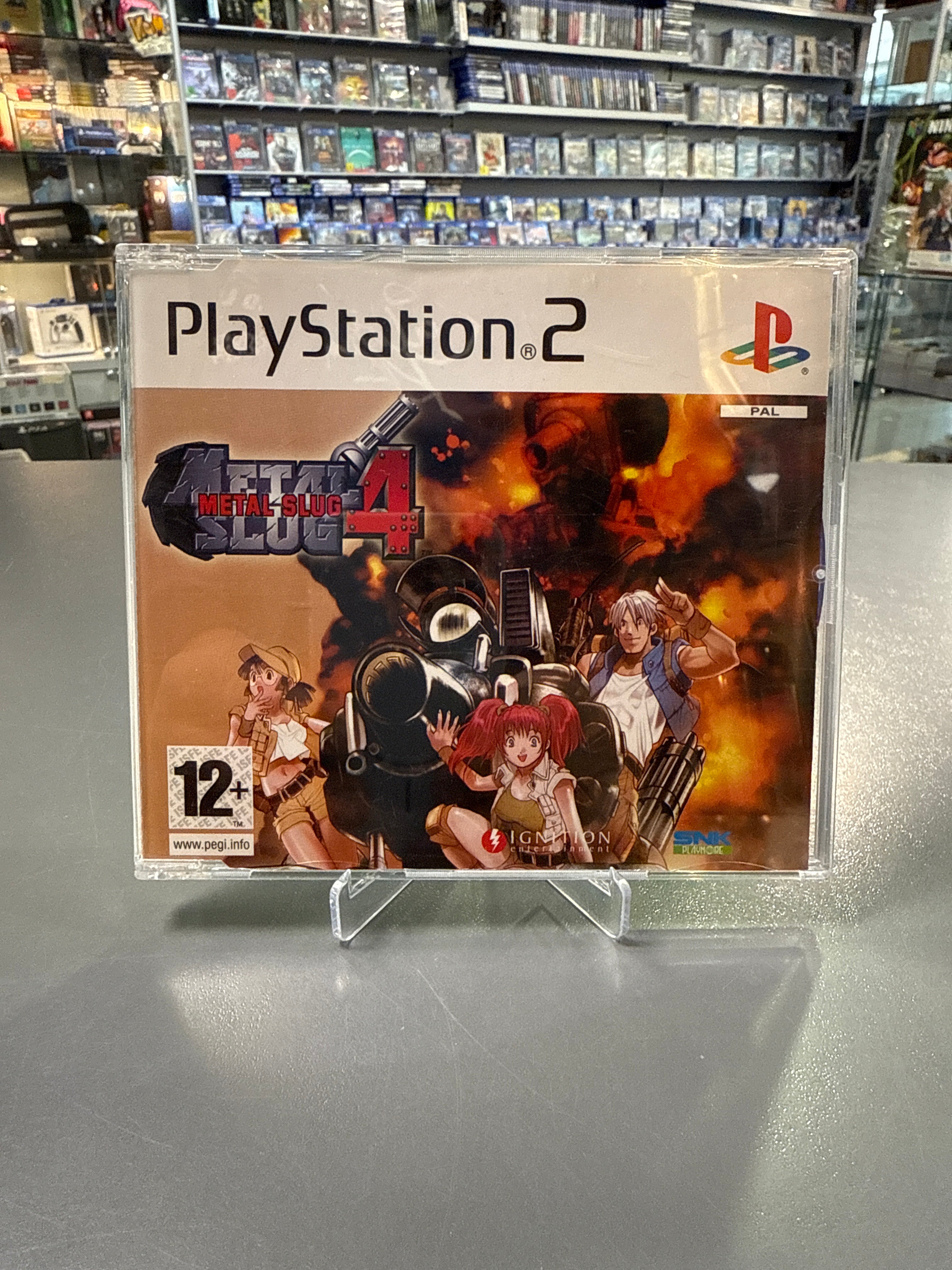 Metal Slug 4 Promo-Version für PS2 mit Originalverpackung (OVP), seltene Sammleredition des 2D Run-and-Gun Arcade-Shooters, gebraucht, DE/EN Version.