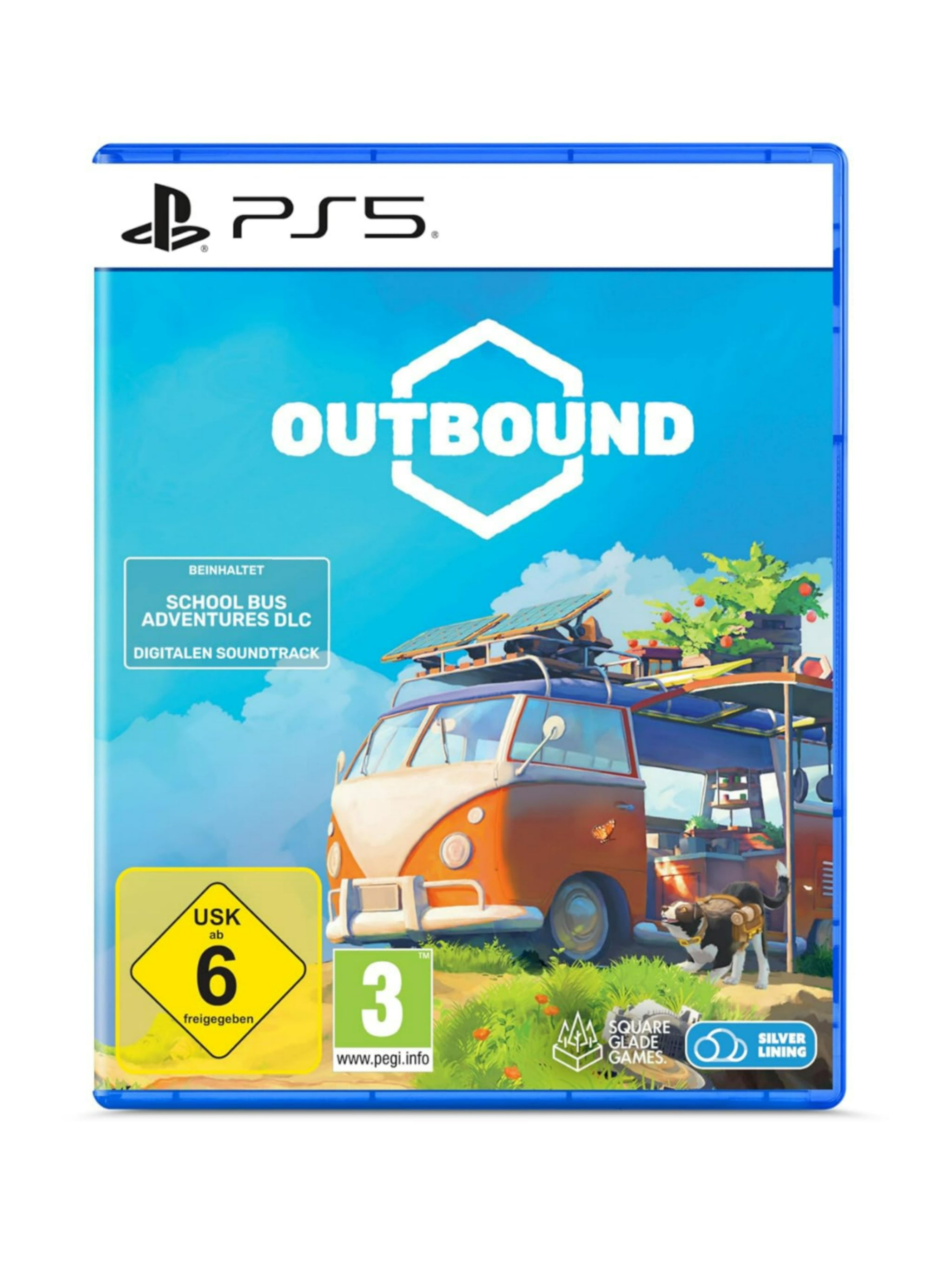 Outbound für PlayStation 5 – Cozy Survival-Spiel mit Camper-Van, Open-World-Erkundung und Crafting-Gameplay.