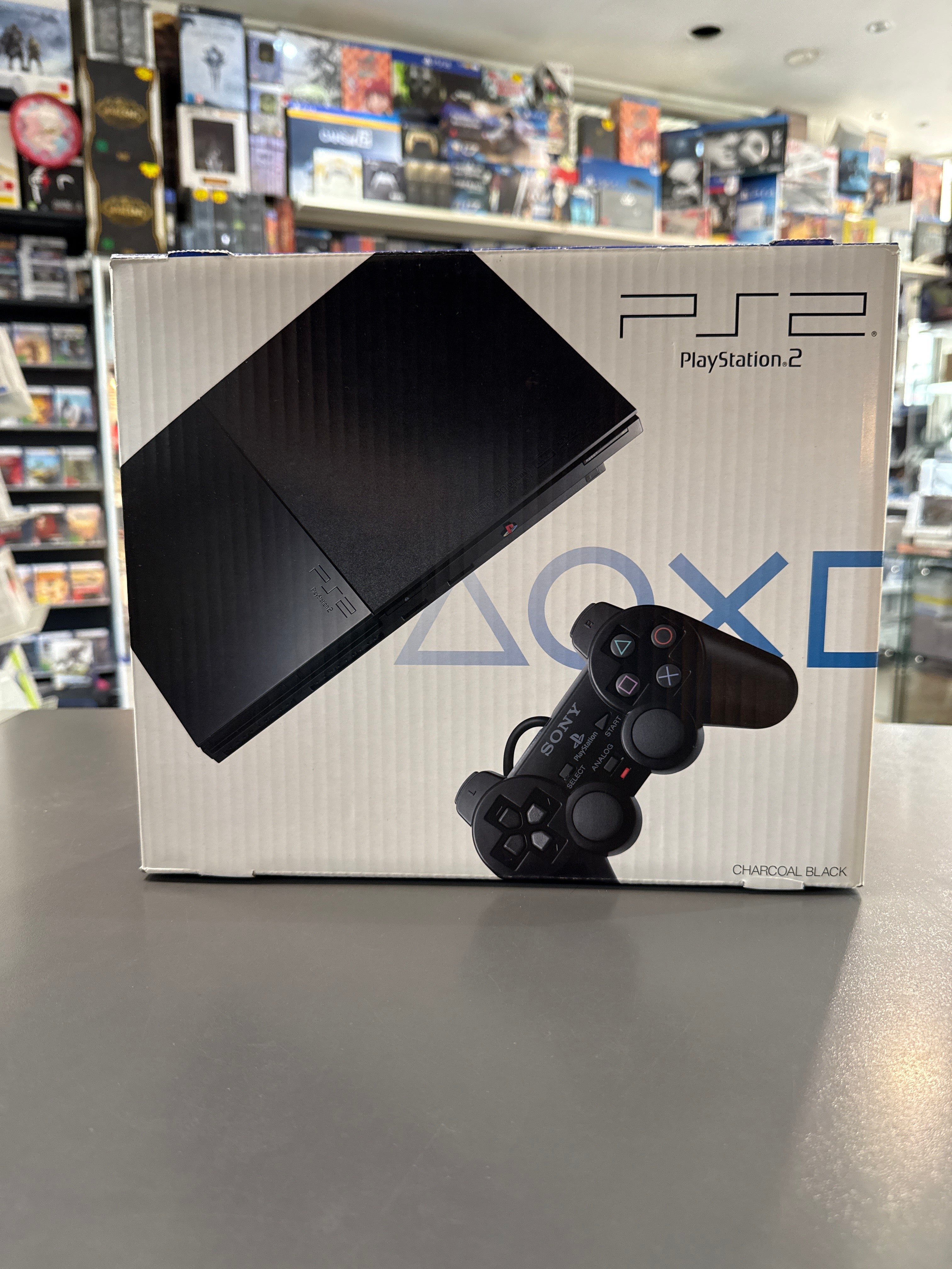 PlayStation 2 PS2 Slim Konsole in Schwarz mit DualShock Controller, gebrauchte Spielekonsole