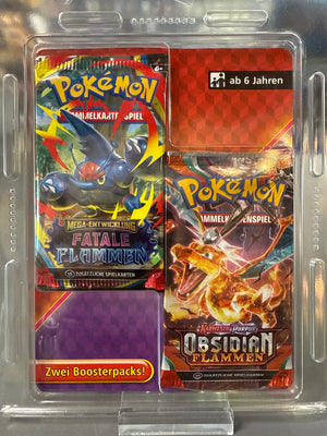Pokémon 2 Boosterpack Set Fatale Flammen und Obsidian Flammen Deutsch original versiegelt mit Pokémon TCG Sammelkarten