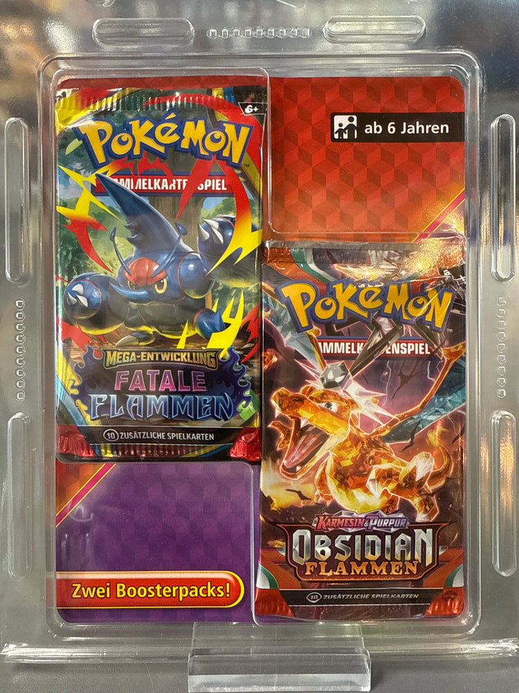 Pokémon 2 Boosterpack Set Fatale Flammen und Obsidian Flammen Deutsch original versiegelt mit Pokémon TCG Sammelkarten