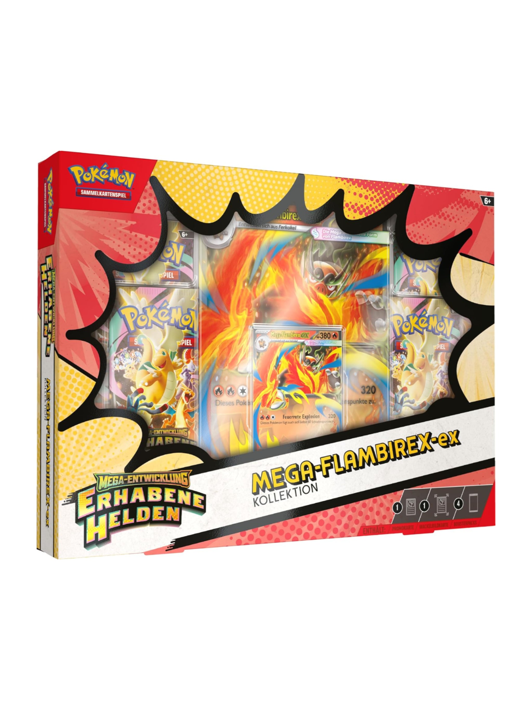 Pokémon TCG Mega-Flambirex-ex Kollektion mit Promo, Oversize Wackelbildkarte und 4 Boosterpacks