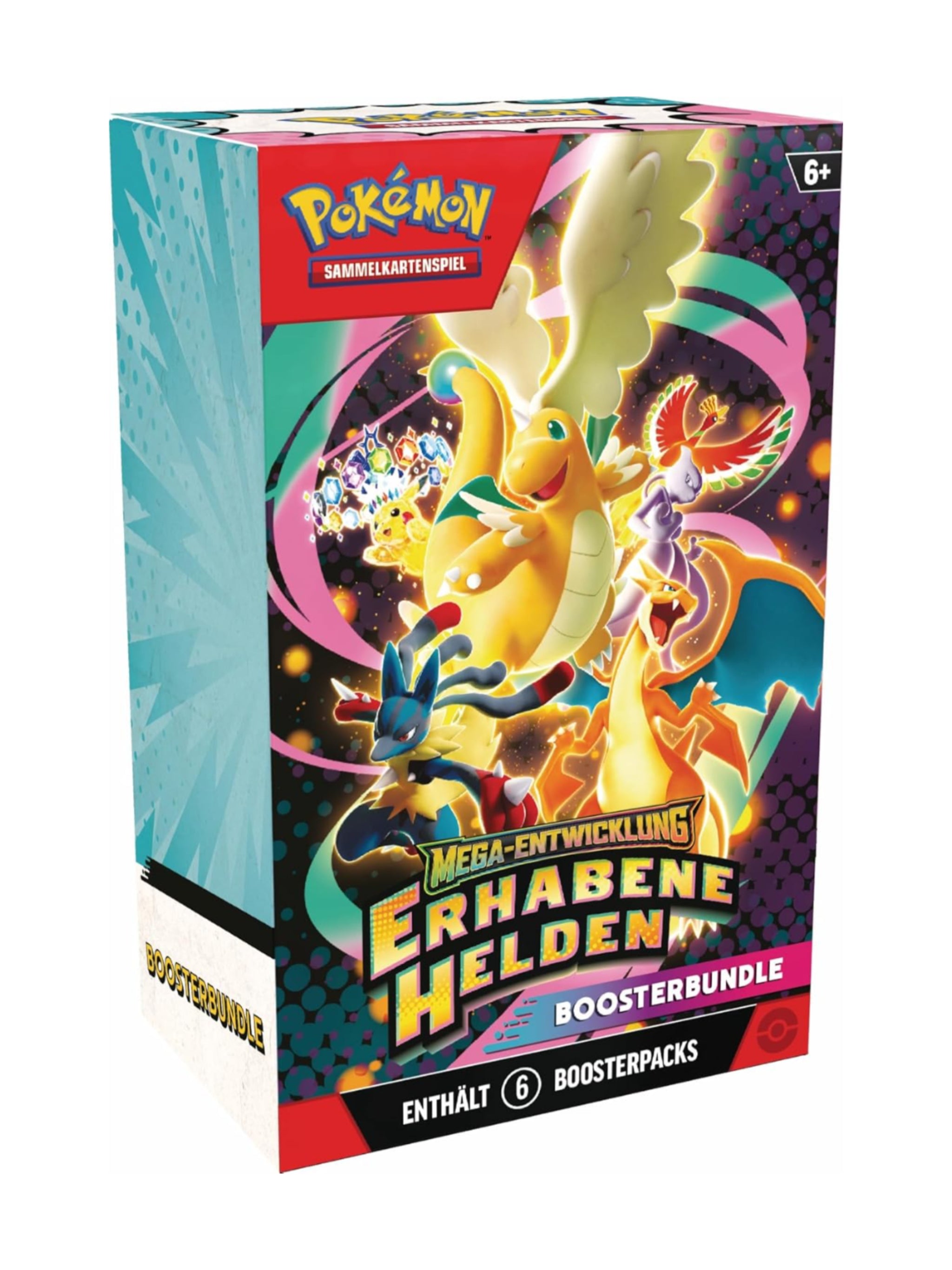Pokémon Sammelkartenspiel Boosterbundle Mega-Entwicklung – Erhabene Helden mit 6 Boosterpacks, originale Pokémon Karten Erweiterung