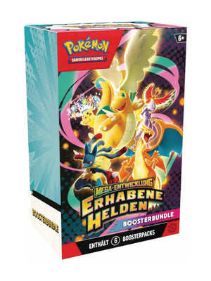 Pokémon Sammelkartenspiel Boosterbundle Mega-Entwicklung – Erhabene Helden mit 6 Boosterpacks, originale Pokémon Karten Erweiterung