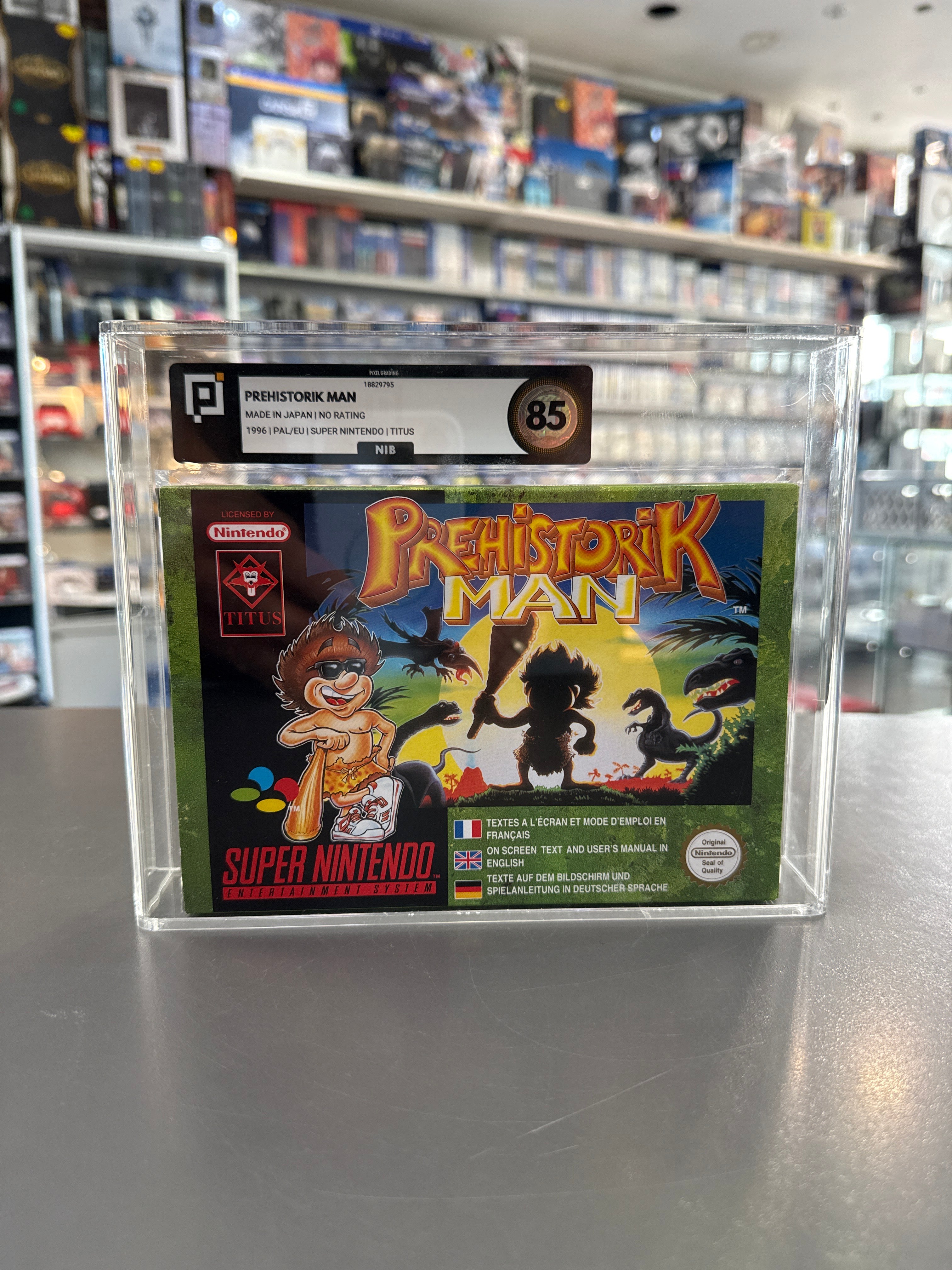 Prehistorik Man SNES PAL neu in OVP Pixel Grading 85 NIB Sammlerstück