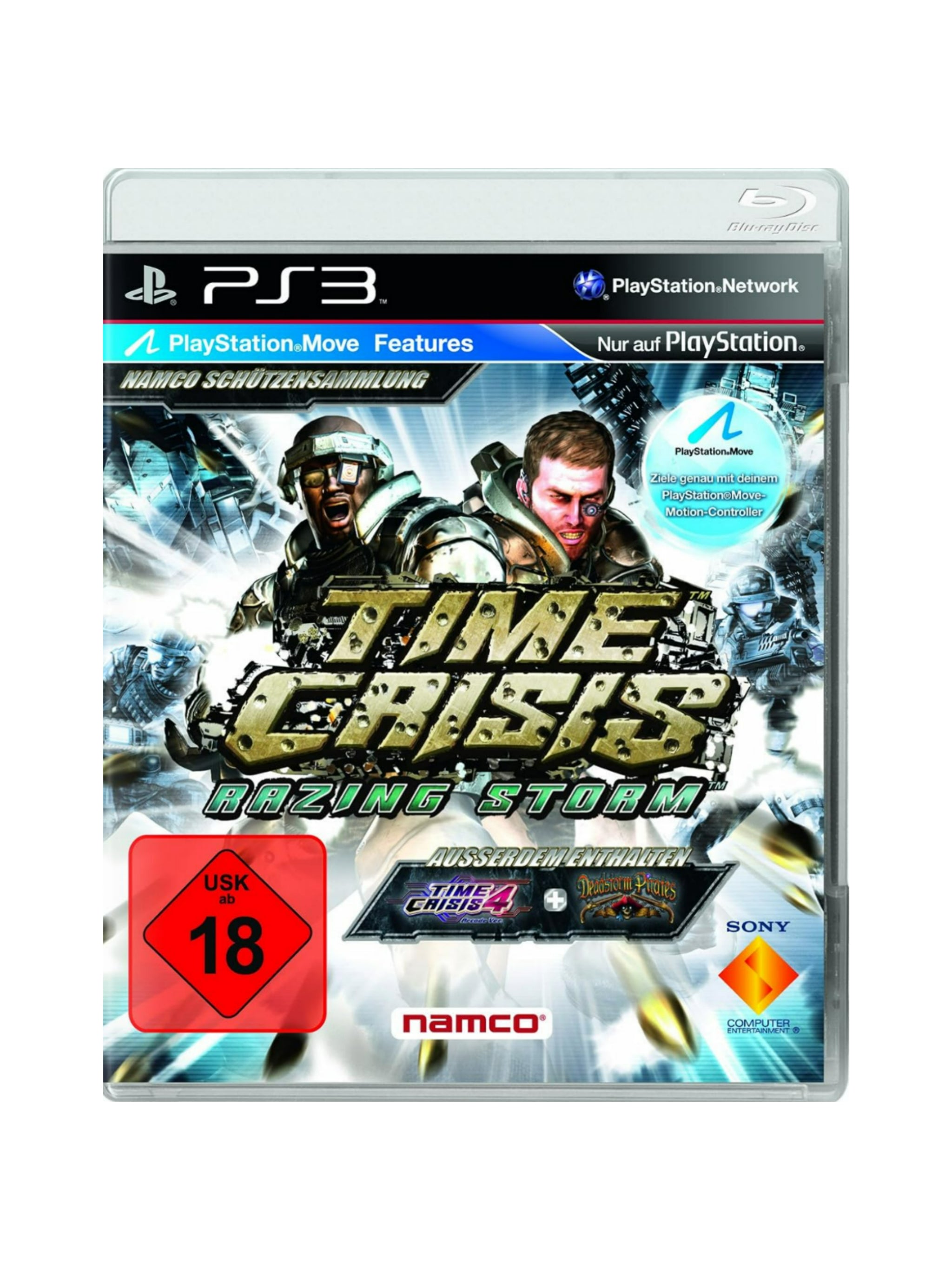Time Crisis Razing Storm für PlayStation 3 mit futuristischen Soldaten und intensiver Shooter-Action in Arcade-Optik.