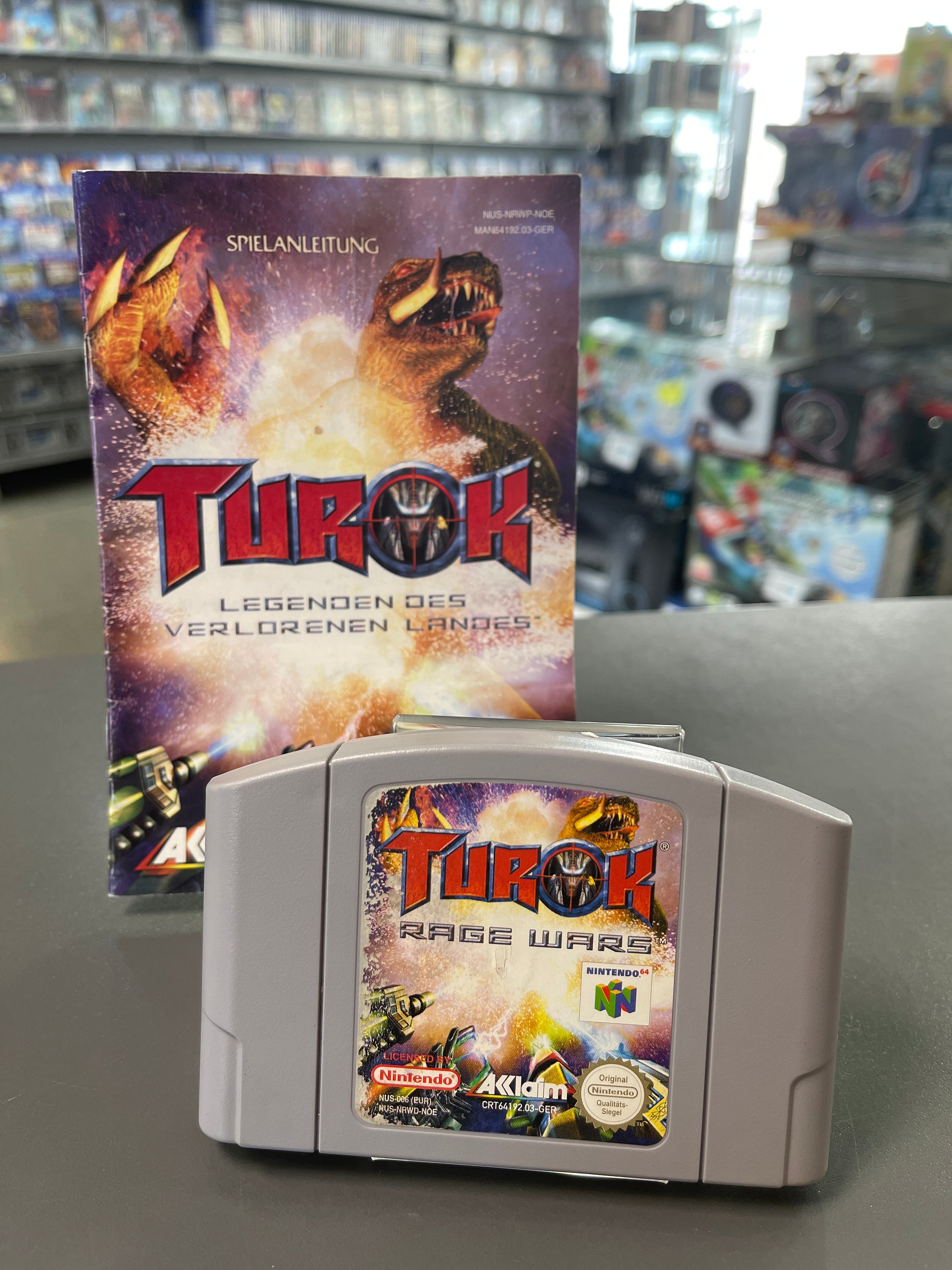 Original Turok: Rage Wars Nintendo 64 PAL Modul von Acclaim in gebrauchtem Zustand mit klassischem N64-Label.