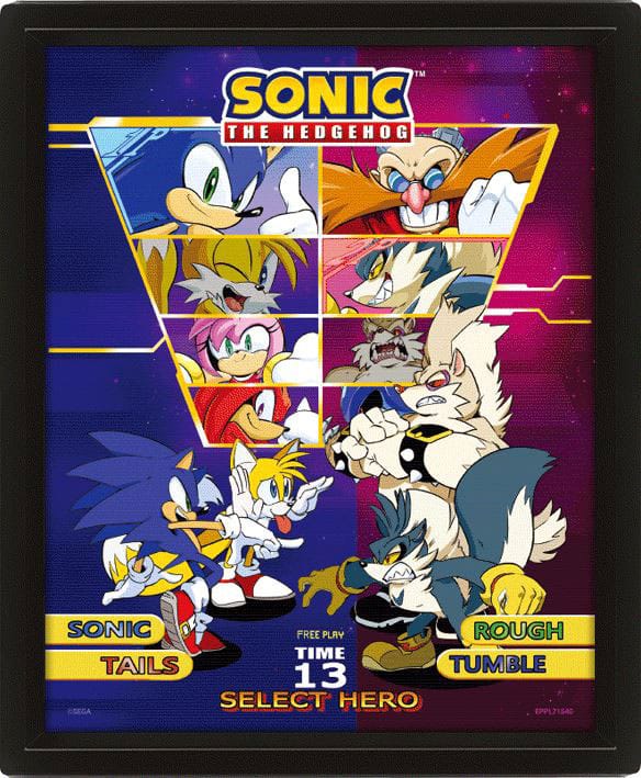 Sonic The Hedgehog 3D-Effekt Poster im Rahmen Select Your Fighter 26 x 20 cm
