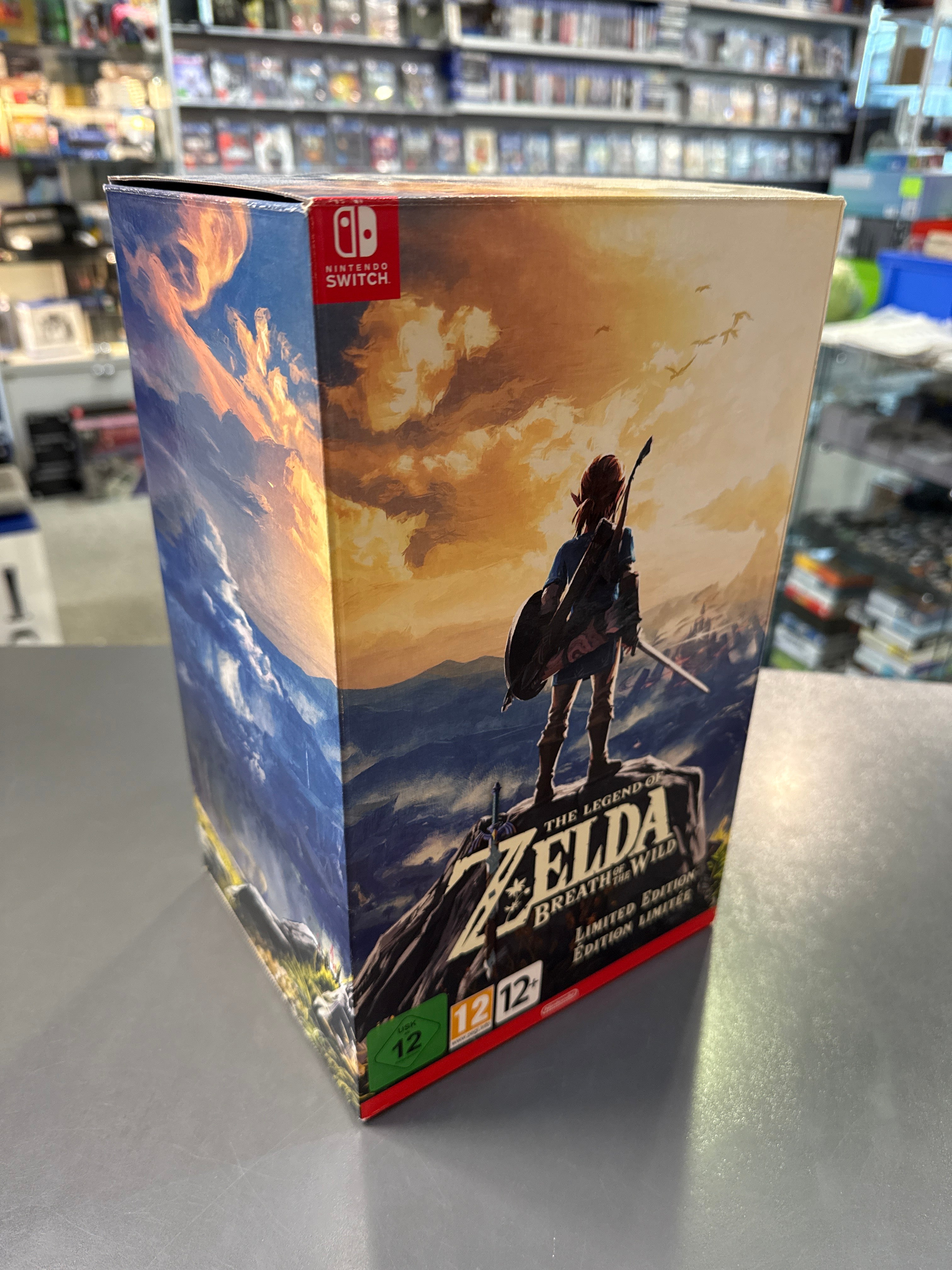 The Legend of Zelda Breath of the Wild Limited Edition für Nintendo Switch mit Link in der offenen Welt von Hyrule und ikonischem Fantasy-Artwork.